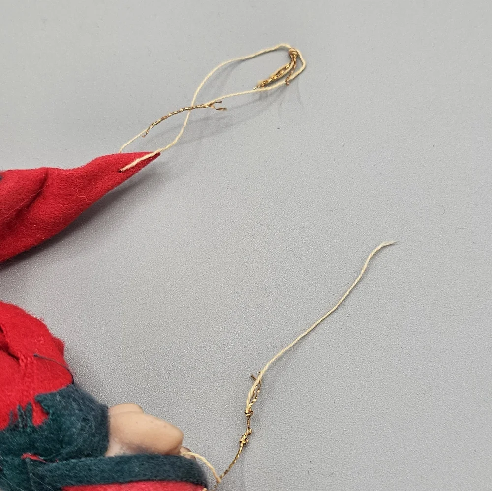Knee Hugger Elf Pixie Vtg Lot Christmas Ornaments Molded Face Red 1950s MCM Flaw